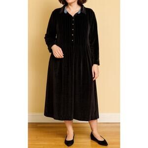 Vintage Gotcha Covered Dress Womens 12 Black Velvet Modest Maxi Goth Pleated USA